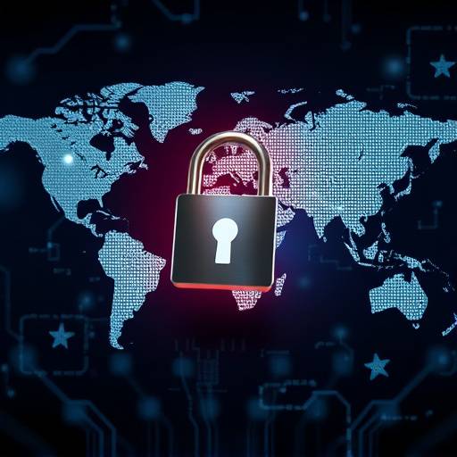 A lock icon superimposed over a world map, symbolizing data privacy and security.