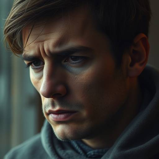 Robert looking defeated and discouraged after losing his job.